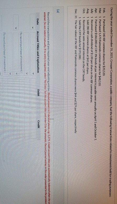 can you please solve this ques During the year ended December