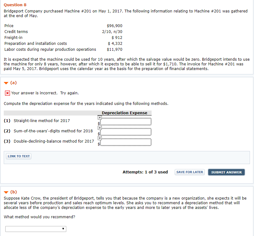  Recommend options dropdown: Activity Method Decreasing Change Method Special Depreciation Method