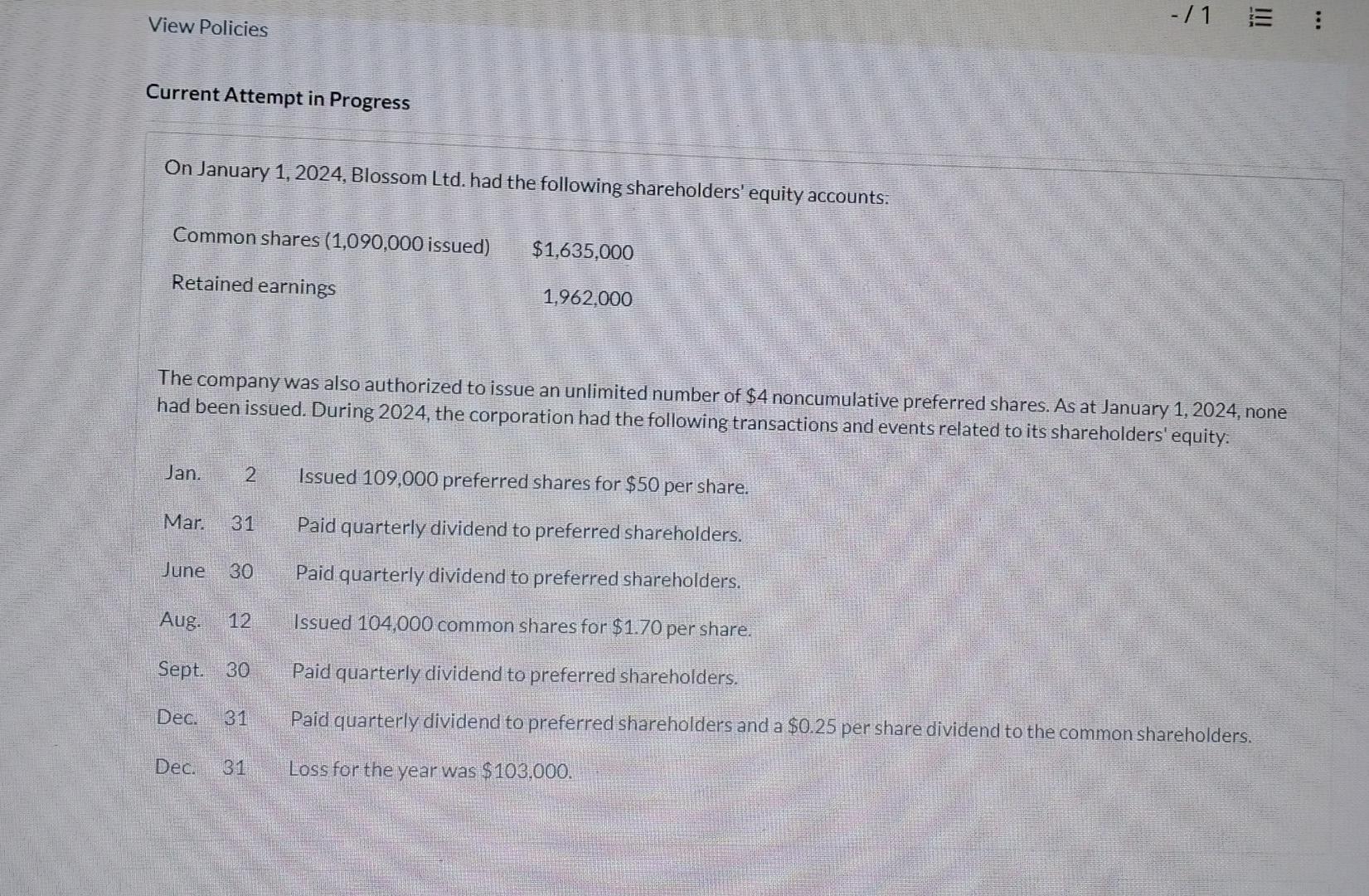 full answer please Current Attempt in Progress On January 1, 2024,