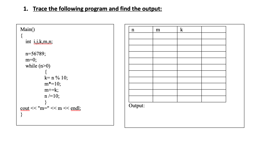  Trace the following program and find the output: use c++ 