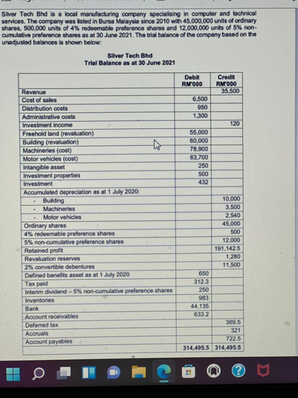 Show transcribed image textSilver Tech Bhd is a local manufacturing company specialising