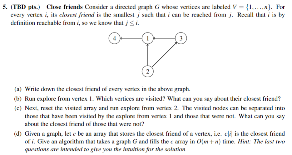5. (TBD pts.) Close friends Consider a directed graph G whose