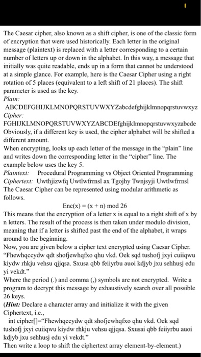 Can someone help me solve this using c++ The Caesar cipher,