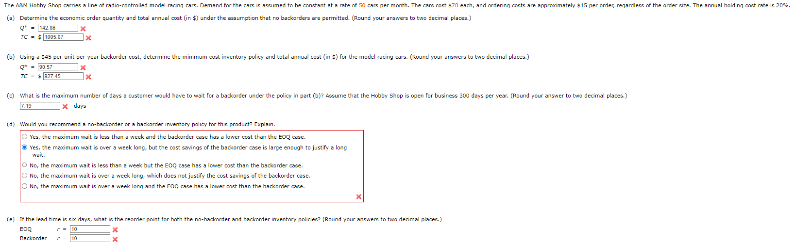  (a) Determine the economic order quantity and total annual cost (in