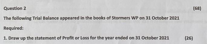  Answer sheet Accounting Question 1 Question 2 The following Trial Balance