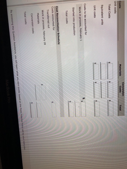 month of February. (Round unit costs to 2 declmal places, o.g. 2.25