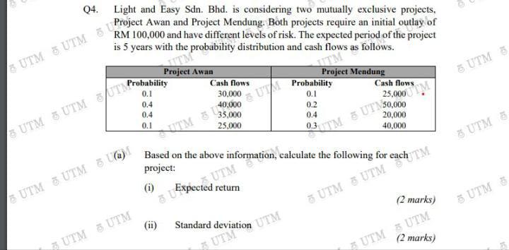  4. Light and Easy Sdn. Bhd. is considering two mutually exclusive