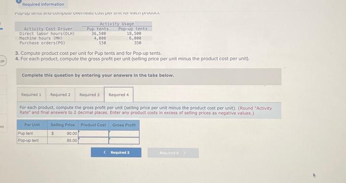 activity-based costing: 2. The following actual activity usage produced 10,000 Pup tents