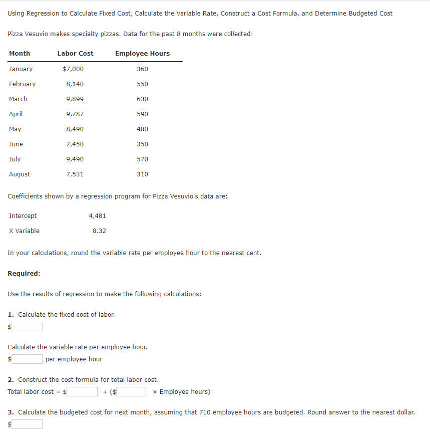  Using Regression to Calculate Fixed Cost, Calculate the Variable Rate, Construct