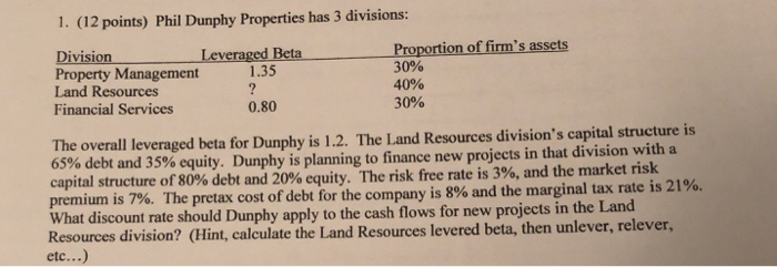 please show all work! 1. (12 points) Phil Dunphy Properties has 3