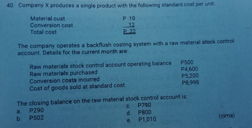  With solution please, thank you. Topic: Throughput Accounting 40. Company X