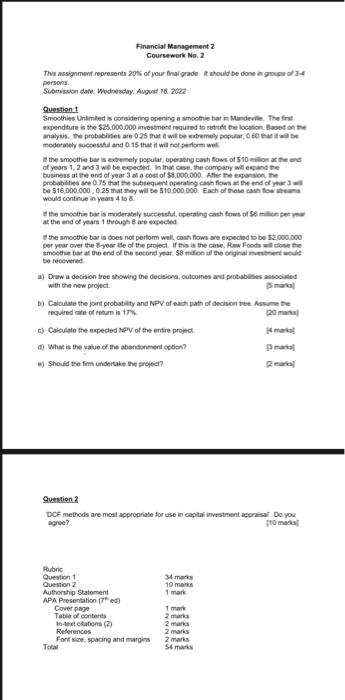  This assignment represents 20% of your final grade. It should be