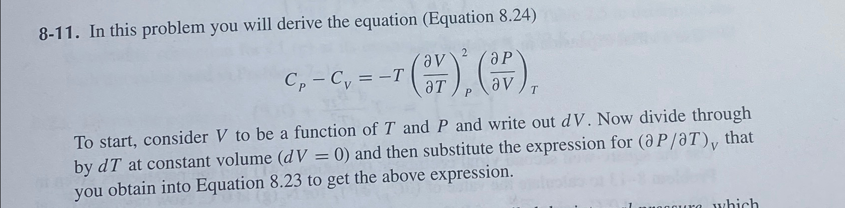  8-11. In this problem you will derive the equation (Equation 8.24)