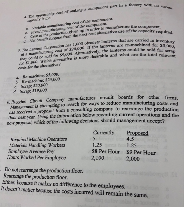  no excess making a component part in a factory with 4.