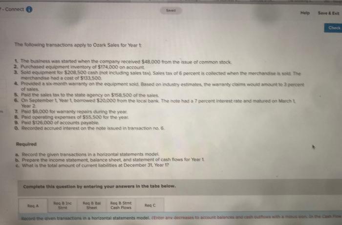  Connect Help Save & Ext The following transactions apply to Ozark