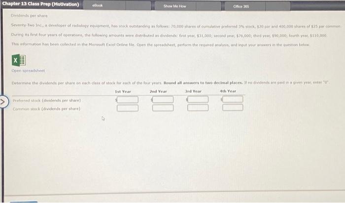  Chapter 13 Class Prep (Motivation) Cividents per share Open spreaduhest