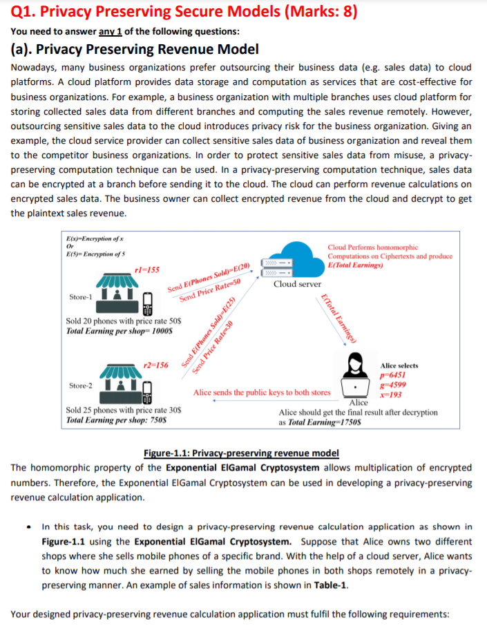 Q1. Privacy Preserving Secure Models (Marks: 8) You need to answer