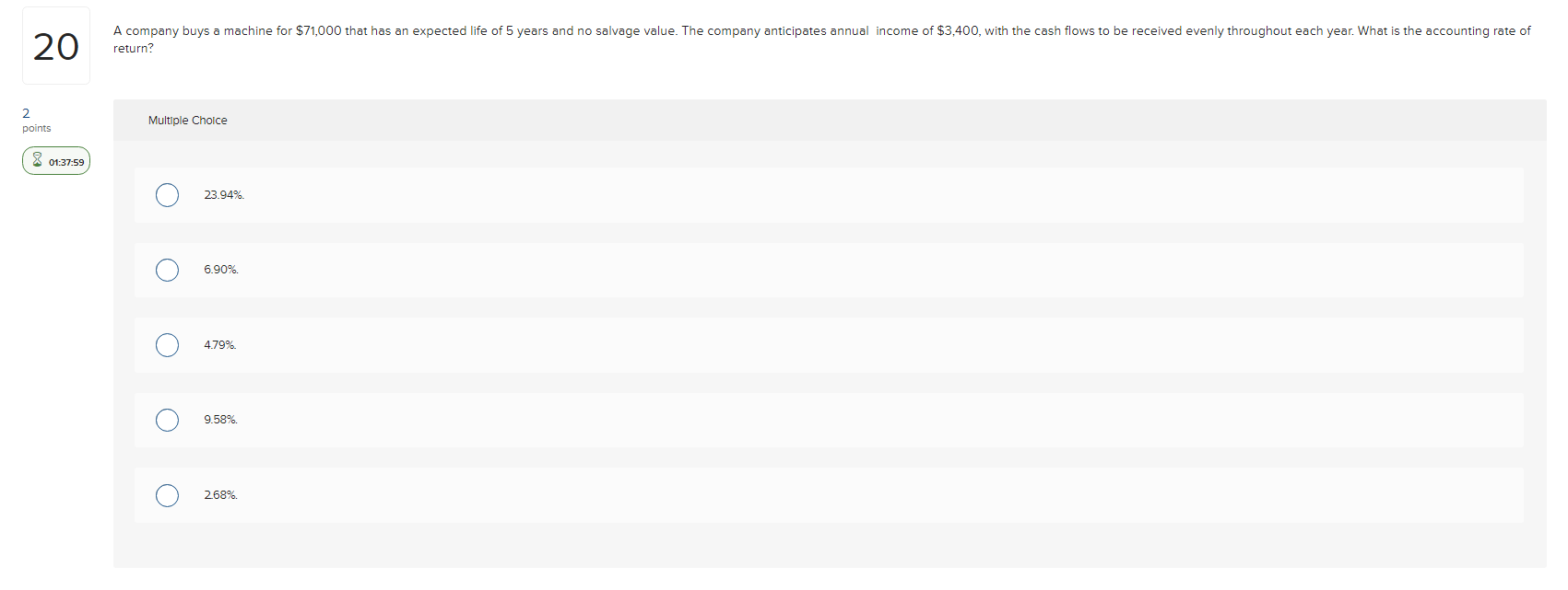  return? Multiple Cholce 23.94% 6.90% 4.79% 9.58% 2.68%