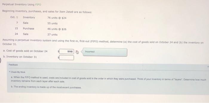 please show how you got it using FIFO Perpetual Inventory Using FIFO
