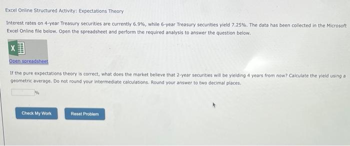  Excel Online Structured Activity: Expectations Theory Interest rates on 4 -year