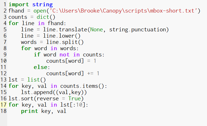 I have the following code that is counting the most used words
