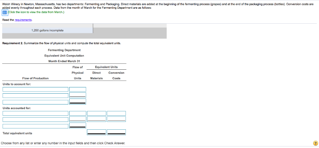Department. 2. Summarize the flow of physical units and compute the total