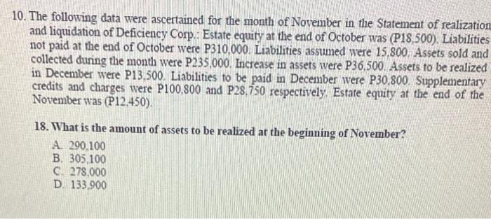 Please answer now 10. The following data were ascertained for the month