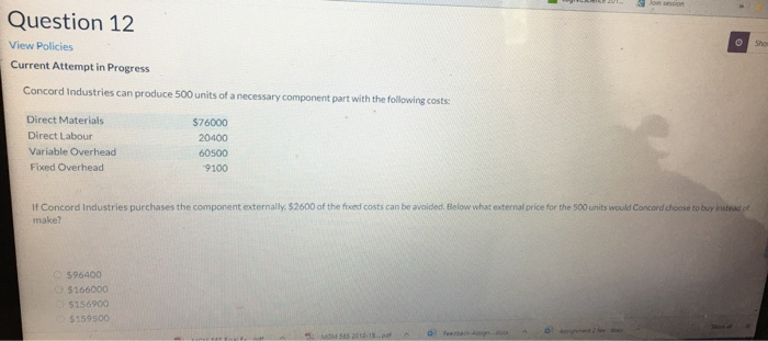  sowe Sho Question 12 View Policies Current Attempt in Progress Concord