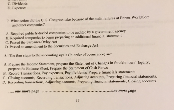  Can someone please answer these questions, 7-8? Thanks! C. Dividends D.