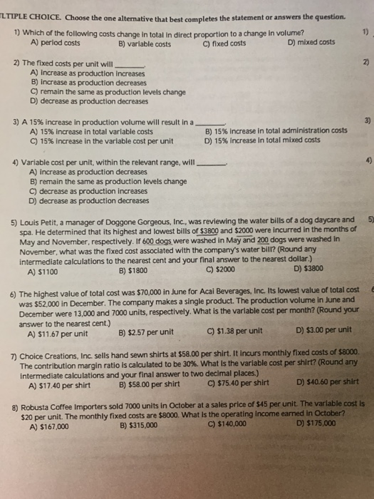 what is the answer from 1 to 8 please LTIPLE CHOICE. Choose