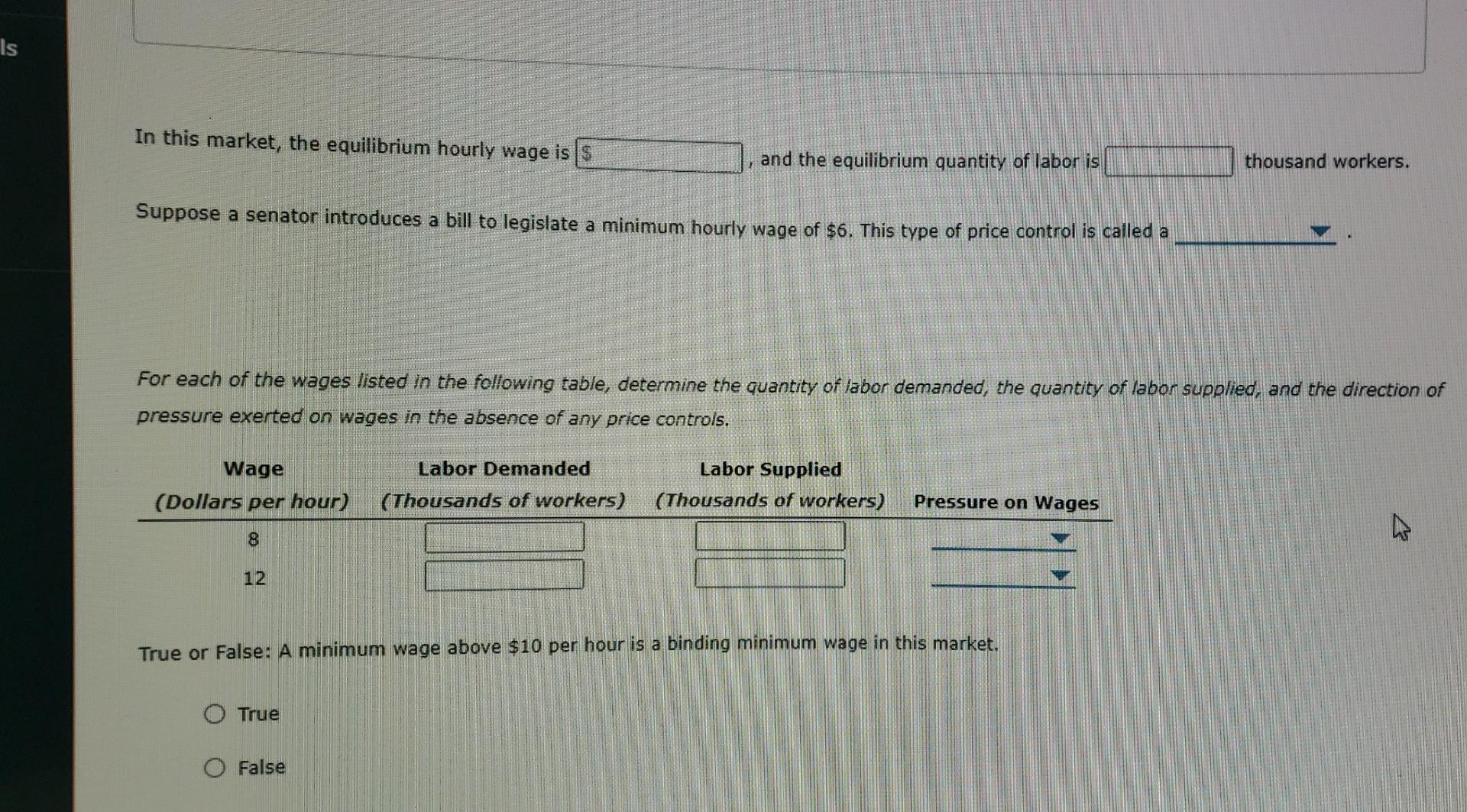 please answer the question completely. Is In this market, the equilibrium hourly