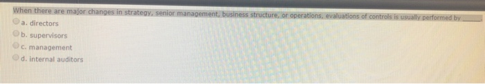 40 When there are major changes in strategy, senior management, business structure,