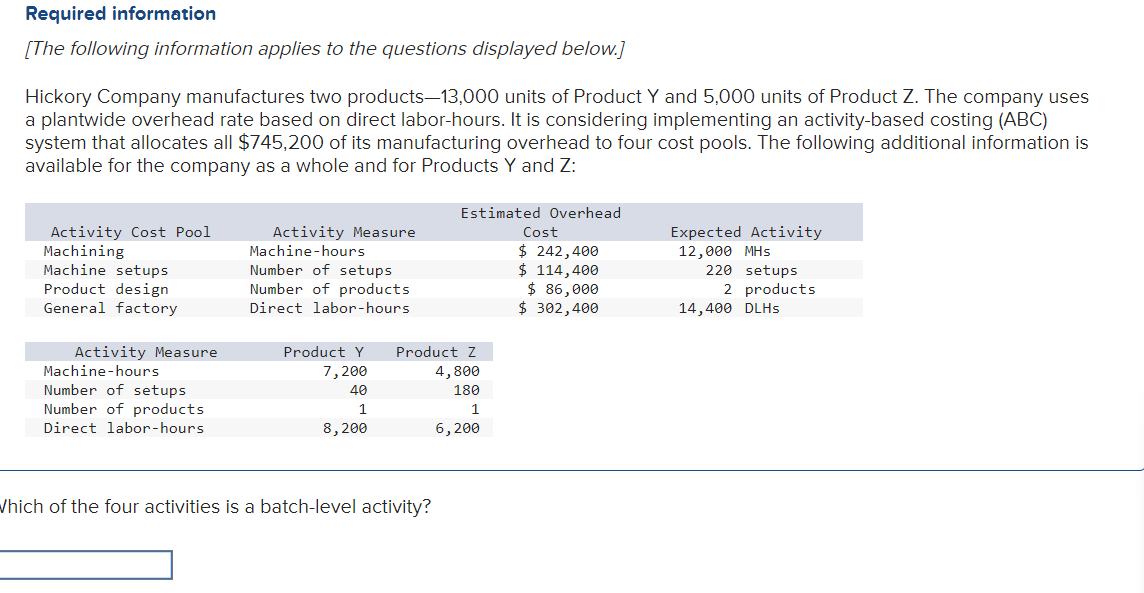 to the questions displayed below.] Hickory Company manufactures two products-13,000 units of
