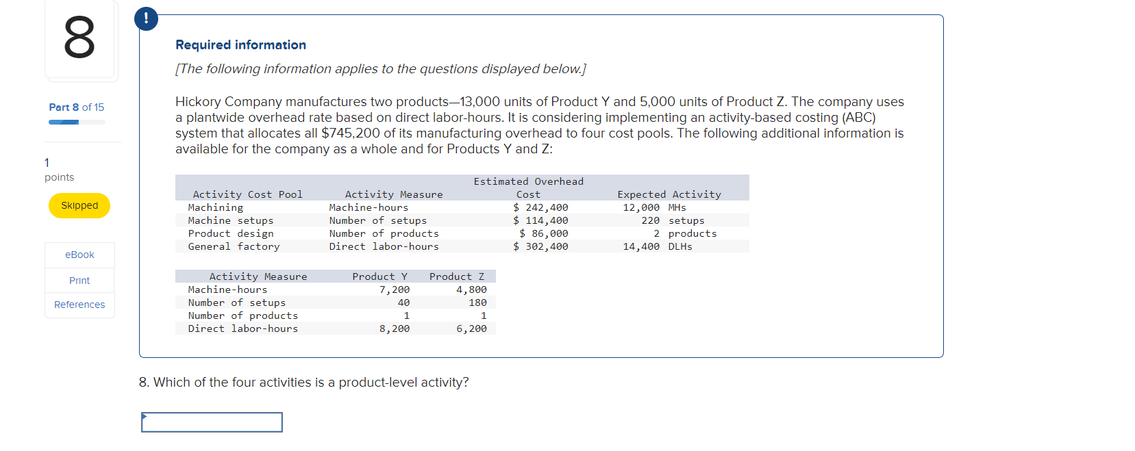 Product Y and 5,000 units of Product Z. The company uses a