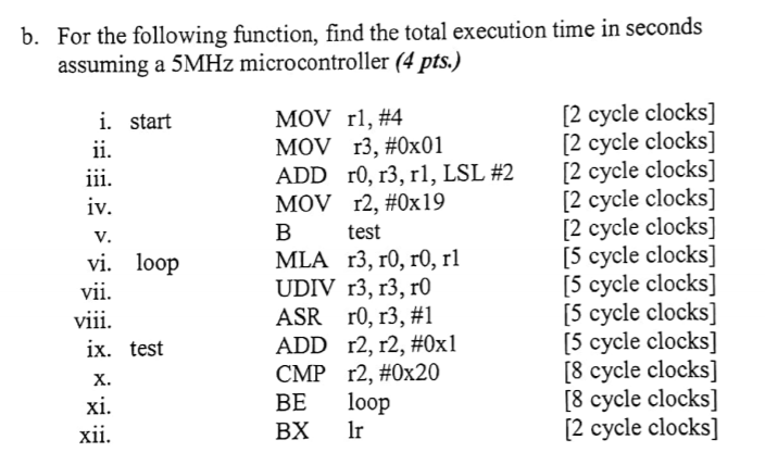  For the following function, find the total execution time in seconds