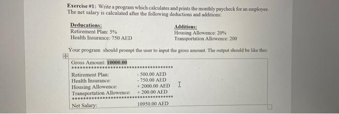 in java Exercise \#1: Write a program which calculates and prints the