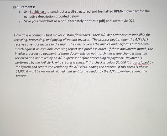  Requirements: 1. Use Lucidchart to construct a well-structured and formatted BPMN