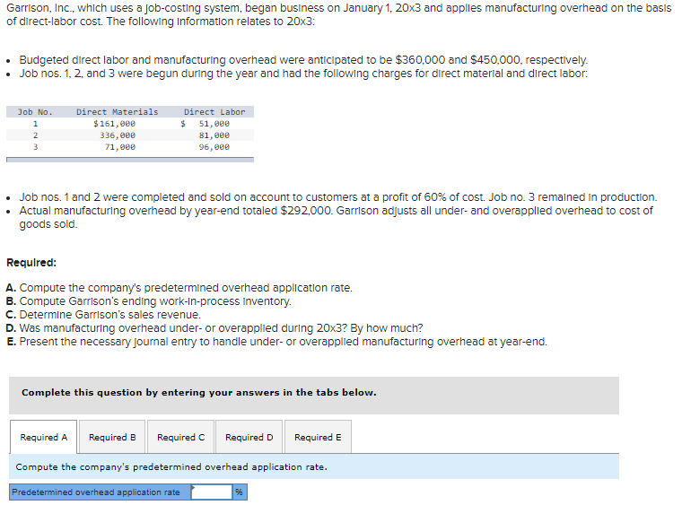  Required A Required B Required Required D Required E Compute Garrison's