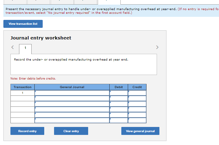 By how much? Overapplied overhead Underapplied overhead Present the necessary journal entry