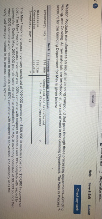  Saved Help Save & Exit Submit Check my work Weston Products