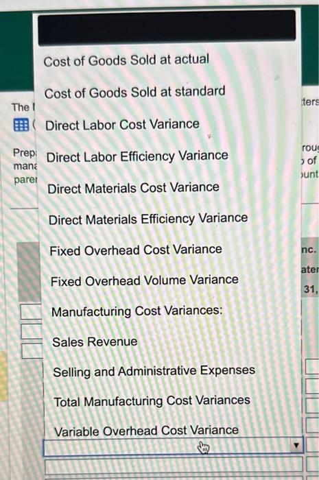 revenue and cost information.) Prepare a standard cost income statement for management