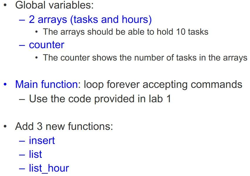 like below: enter option 1 Enter a task: Cooking Enter the hour