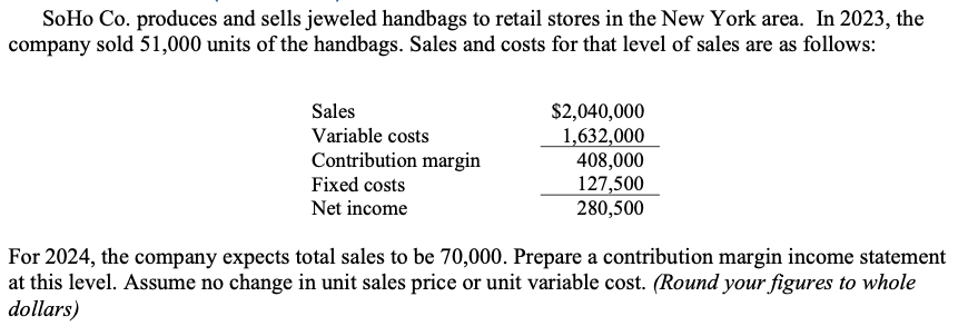  Requirement 1: Prepare the companys forecasted contribution margin statement for 2024.
