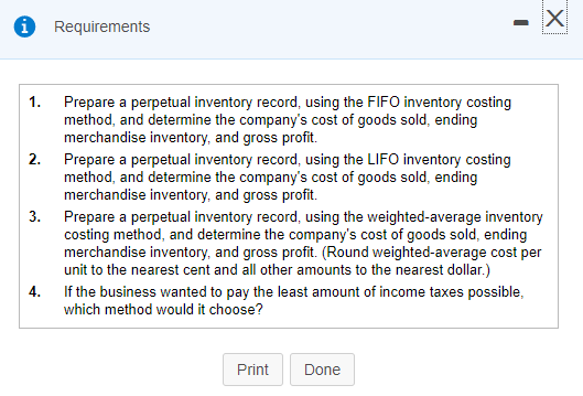  Requirements 1. Prepare a perpetual inventory record, using the FIFO inventory