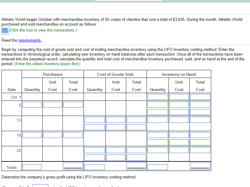 inventory costing method, and determine the company's cost of goods sold, ending