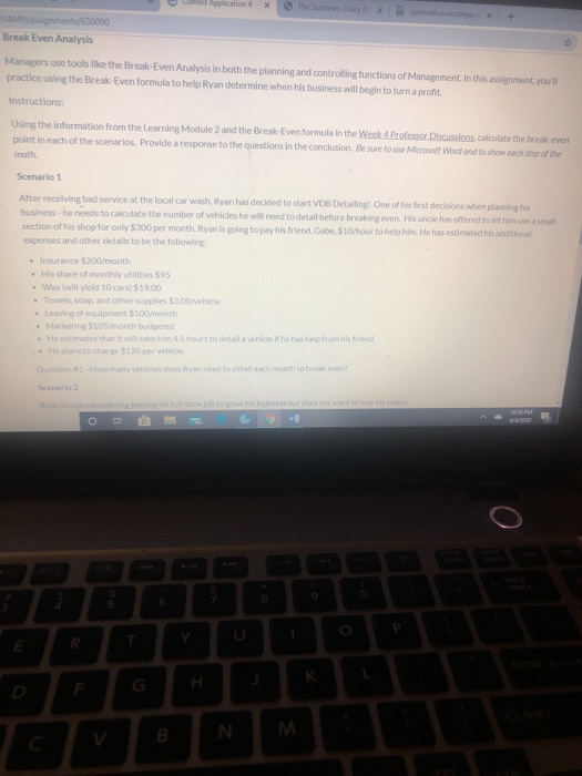 assignments/630090 Break Even Analysis Managers use tools like the Break-Even Analysis