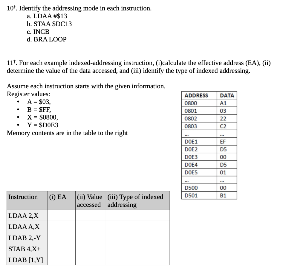  101. Identify the addressing mode in each instruction. a. LDAA #$13