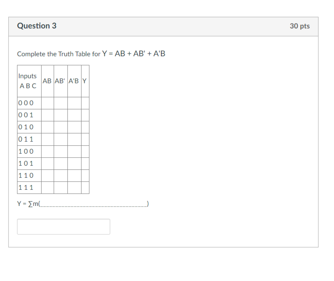 Write the Sum of Minterms (note is the Greek symbol for Sigma