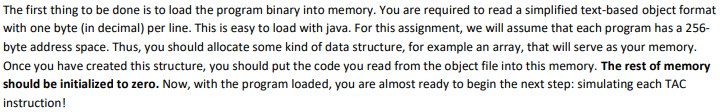 text based object file (full of TAC instructions encoded as decimal bytes)