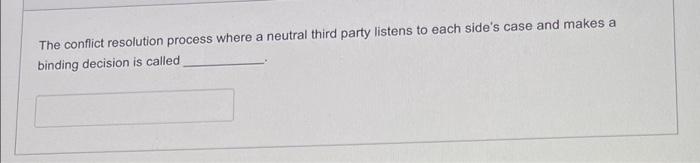  The conflict resolution process where a neutral third party listens to